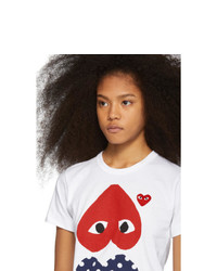 Comme Des Garcons Play White And Red Polka Dot Hearts T Shirt