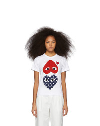 Comme Des Garcons Play White And Red Polka Dot Hearts T Shirt
