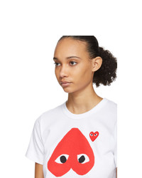 Comme Des Garcons Play White And Red Polka Dot Upside Down Heart T Shirt