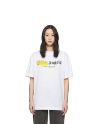 Palm Angels White And Yellow Los Angeles Sprayed T Shirt