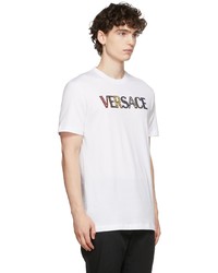 Versace White Cut Out Monogram Logo T Shirt
