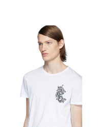 Alexander McQueen White Embroidered Floral Logo T Shirt