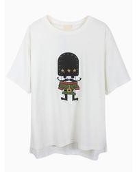 Choies White Embroidery Cartoon Soldier Pattern T Shirt