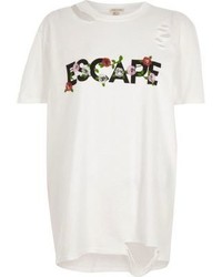 River Island White Escape Print Distressed T Shirt