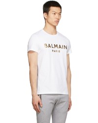 Balmain White Foil Logo T Shirt