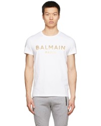 Balmain White Foil Logo T Shirt