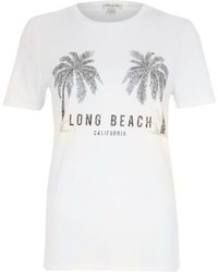 River Island White Long Beach Palm Tree Print T Shirt