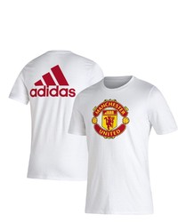 adidas White Manchester United Three Stripe T Shirt