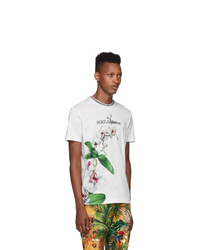 Dolce and Gabbana White Orchid Print T Shirt
