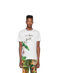 Dolce and Gabbana White Orchid Print T Shirt