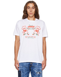 DSQUARED2 White Pizza Twins Cool T Shirt