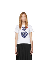 Comme Des Garcons Play White Polka Dot Double Heart T Shirt