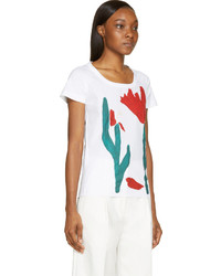 Marni White Red Tulip Painted Print T Shirt