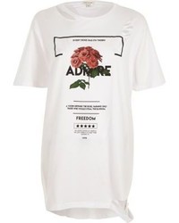 River Island White Rose Print Distressed Boyfriend T Shirt