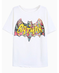 Choies White Short Sleeve Batman Print T Shirt