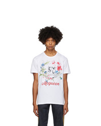 Alexander McQueen White Skull Floral Crown Print T Shirt