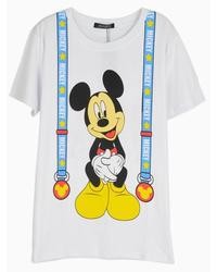 Choies White Strap Mickey Print T Shirt In Longline