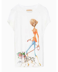 Choies White T Shirt With Cute Girl Print