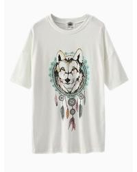 Choies White Wolf Print T Shirt
