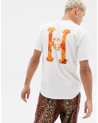 HUF X Spitfire T Shirt With Large Flame Logo Back Print In White