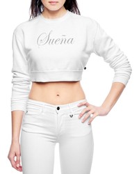 White Print Cropped Sweater