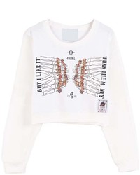 ChicNova Cropped Skeleton Graphic Sweatshirt With Mesh Sleeves