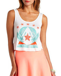 Charlotte Russe Back Ruffle Embellished Graphic Crop Top