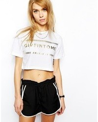 Criminal Damage Crop Top With Give In To Me Print White