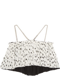 Sonia Rykiel Cropped Pleated Printed Crepe Top White