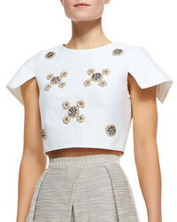 Tibi Cropped Bead Cluster Top Ivory