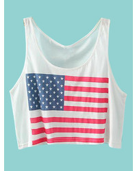 Choies White Crop Top T Shirt With America Flag Print