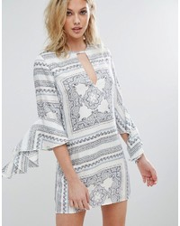 Missguided Scarf Print Frill Sleeve Dress