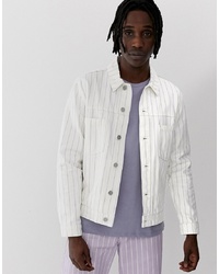 ASOS DESIGN Co Ord Denim Jacket With Purple Stripe In White