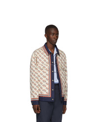 Gucci White Denim Oversized Gg Print Jacket