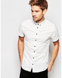 Blend of America Blend Slim Shirt Short Sleeve Buttondown All Over Print In White