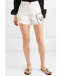 Versace Frayed Printed Denim Shorts