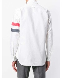 Thom Browne Classic Long Sleeve Point Collar Shirt In Solid Oxford With Woven Red White And Blue 3 Bar