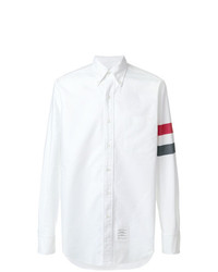Thom Browne Classic Long Sleeve Point Collar Shirt In Solid Oxford With Woven Red White And Blue 3 Bar