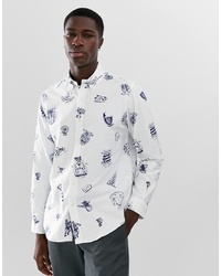 Polo Ralph Lauren Custom Regular Fit All Over Print Oxford Shirt With Collar In White