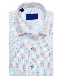 David Donahue David Fit Dot Print Short Sleeve Dress Shirt