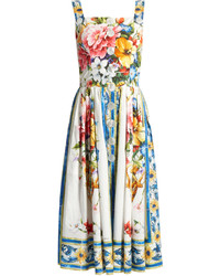 Dolce & Gabbana Majolica Print Sleeveless Cotton Poplin Dress
