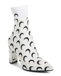 White Print Elastic Ankle Boots