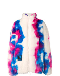 White Print Fur Bomber Jacket