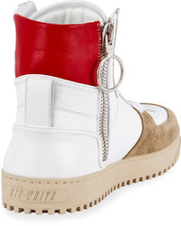 Off-White 70s Leather Suede High Top Sneakers Whitered
