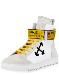 Off-White Co Virgil Abloh Suede Leather High Top Sneaker Whiteblack