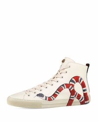 Gucci Major Snake Print Leather High Top Sneakers White