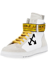 Off-White Suede Leather High Top Sneakers Whiteblack