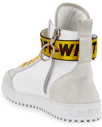 Off-White Suede Leather High Top Sneakers Whiteblack