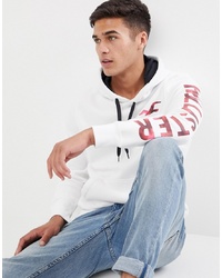 Hollister Athletic Tech Front And Sleeve Logo Hoodie In White