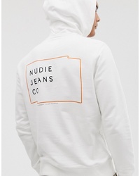 Nudie Jeans Co Emmet Logo Overhead Hooded Sweat In White